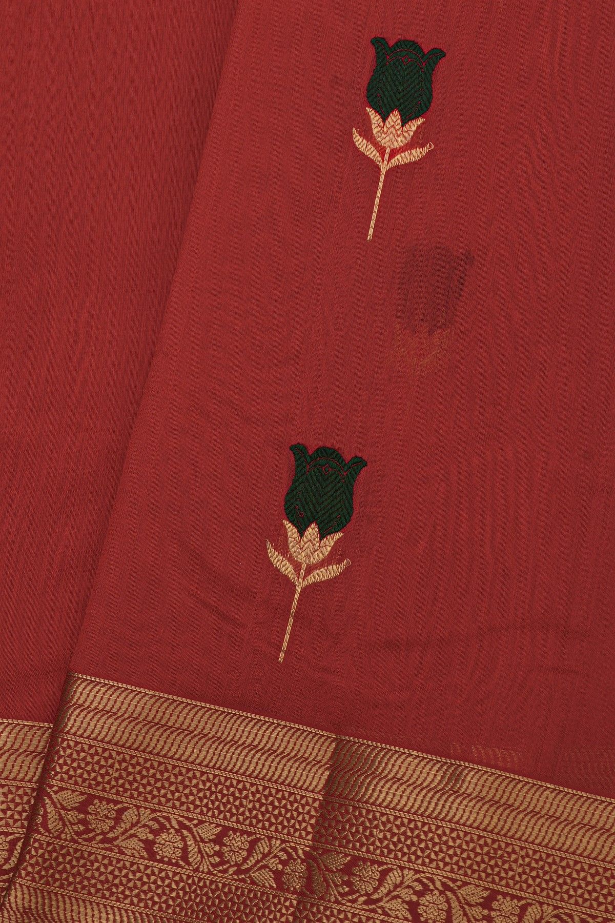 Chanderi Silk Red Saree With Florals And Diamonds Border
