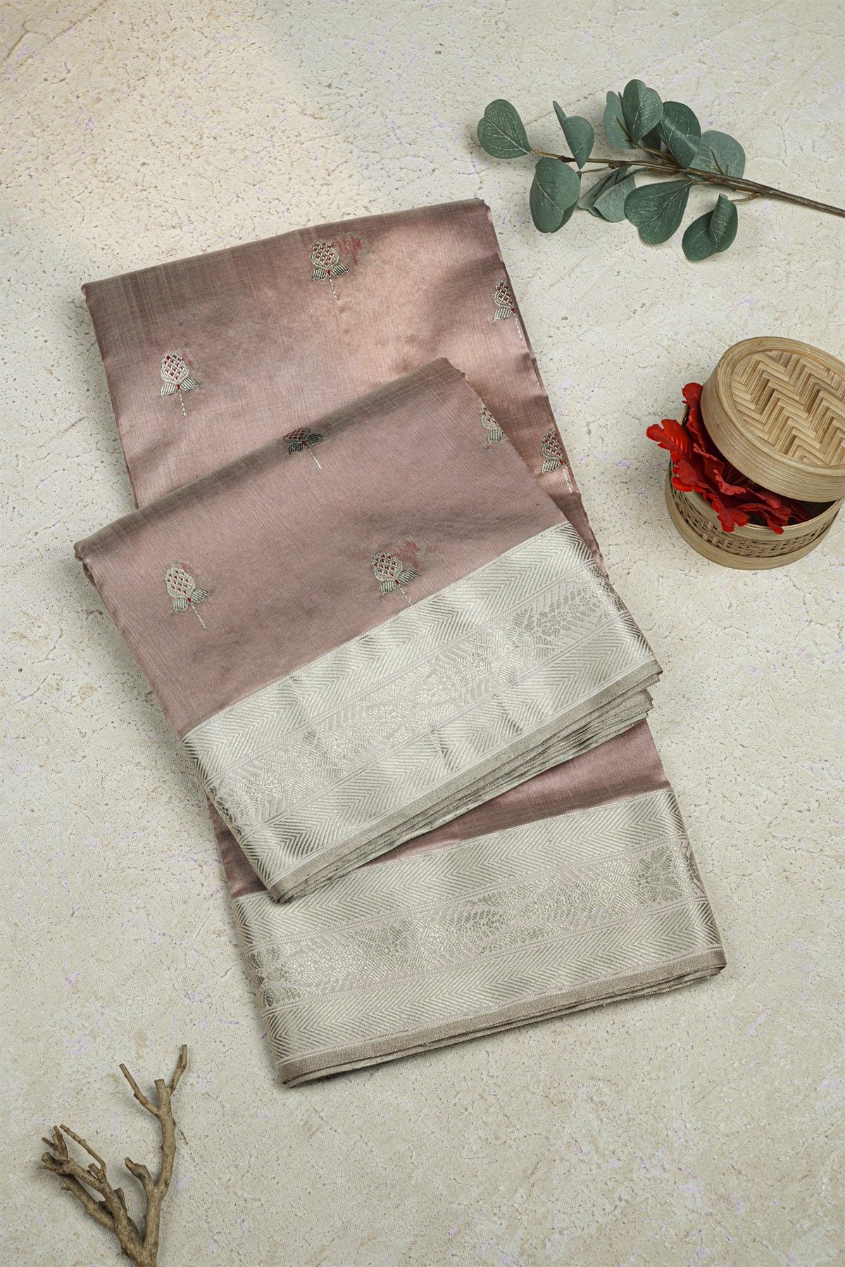 Chanderi Silk Lilac Saree With Meenakari Buttis Body