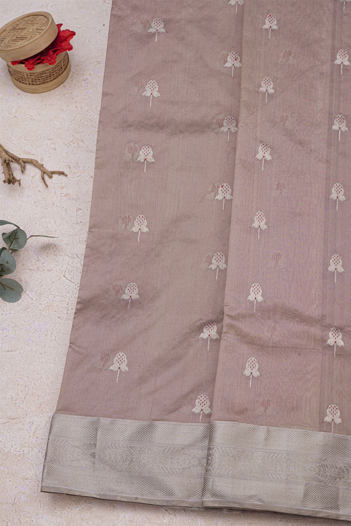 Chanderi Silk Lilac Saree With Meenakari Buttis Body