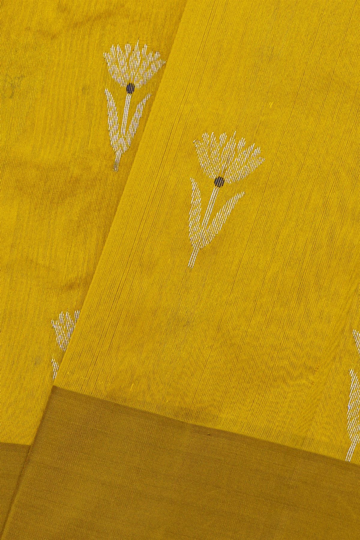 Chanderi Silk Yellow Saree With Floral Buttis In Zari Body