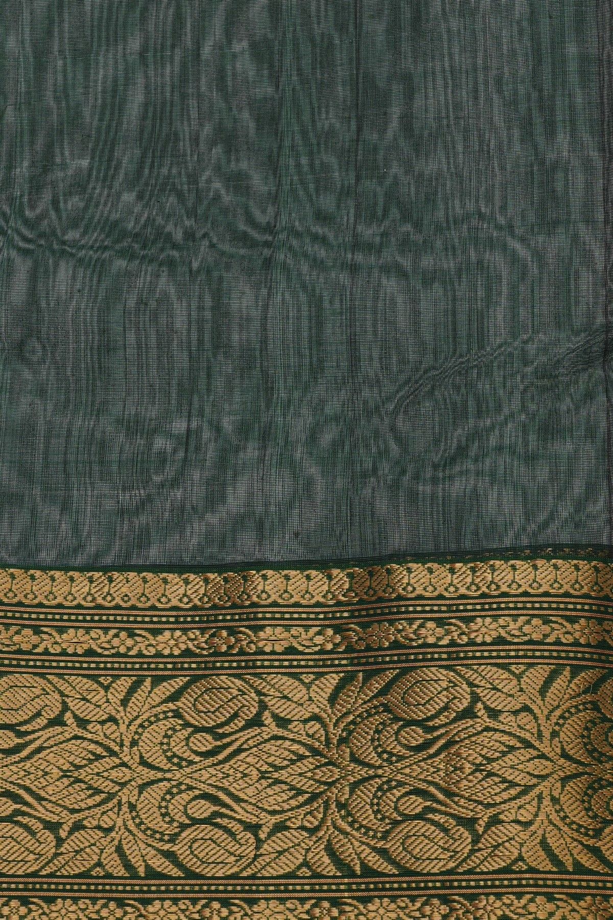 Chanderi Silk Bottle Green Saree With Florals And Leaves Jaal Border