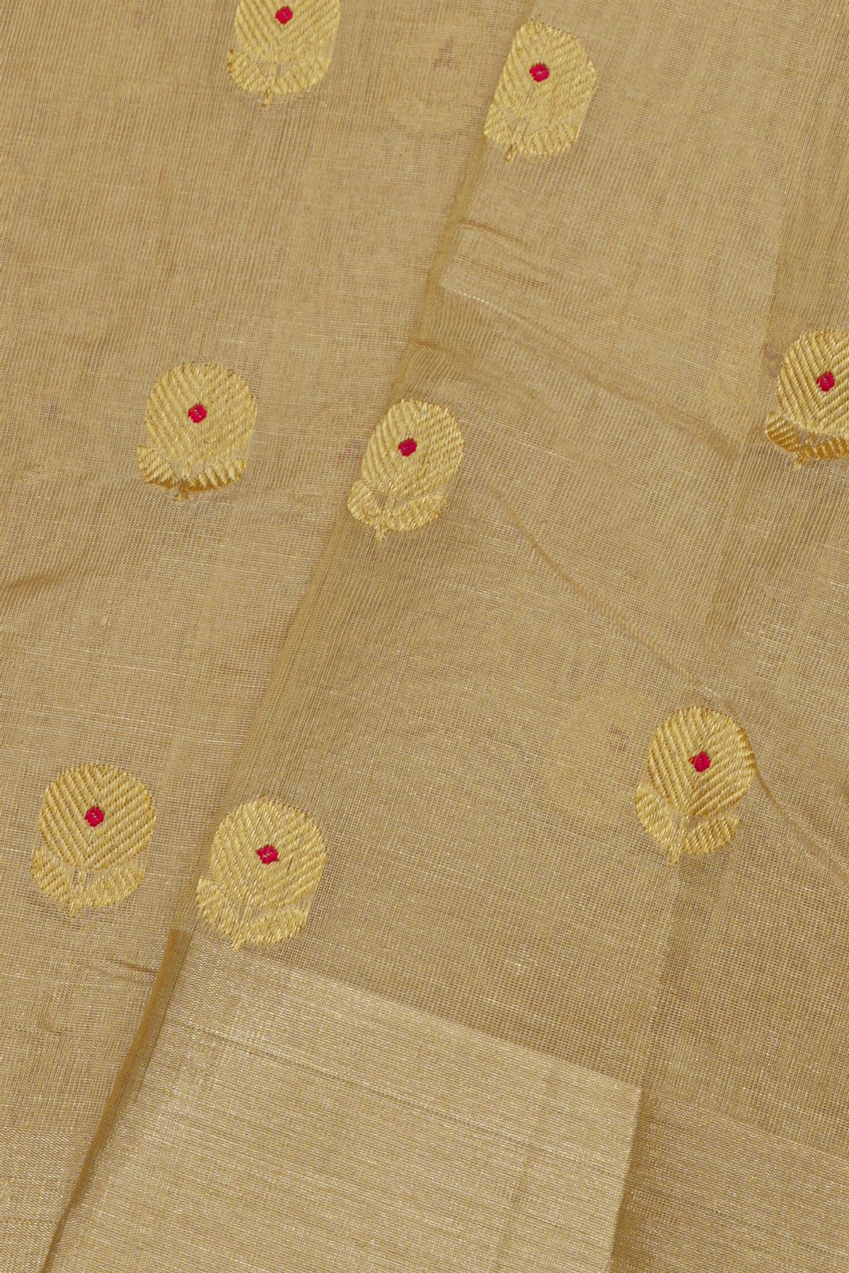 Chanderi Silk Beige Saree With Floral And Buttis Body