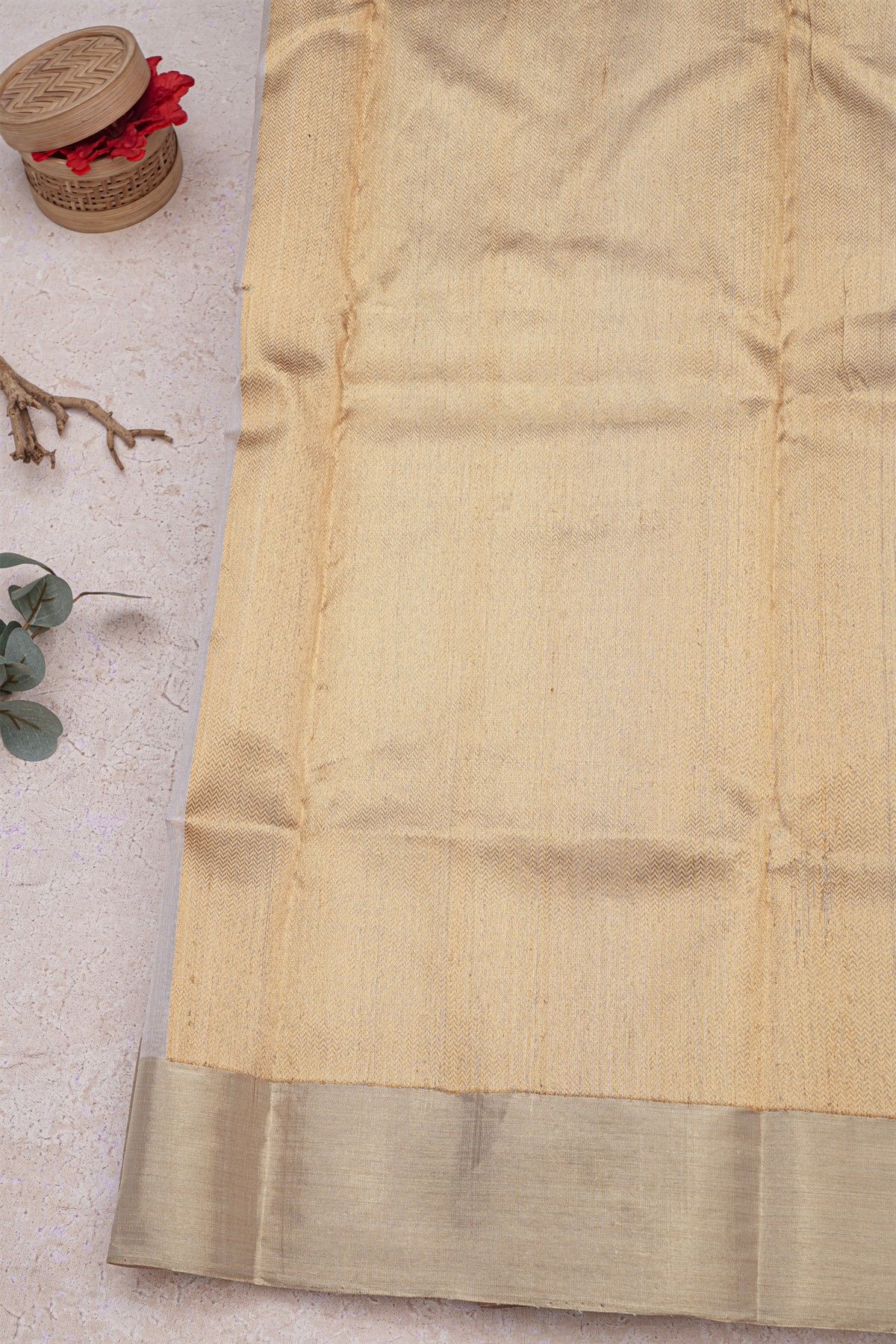 Chanderi Silk Cream Saree With Meenakari Buttis