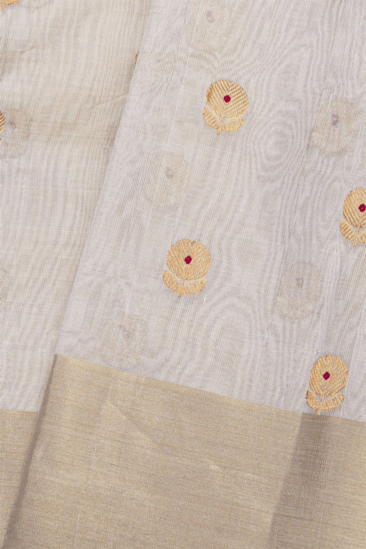 Chanderi Silk Cream Saree With Meenakari Buttis
