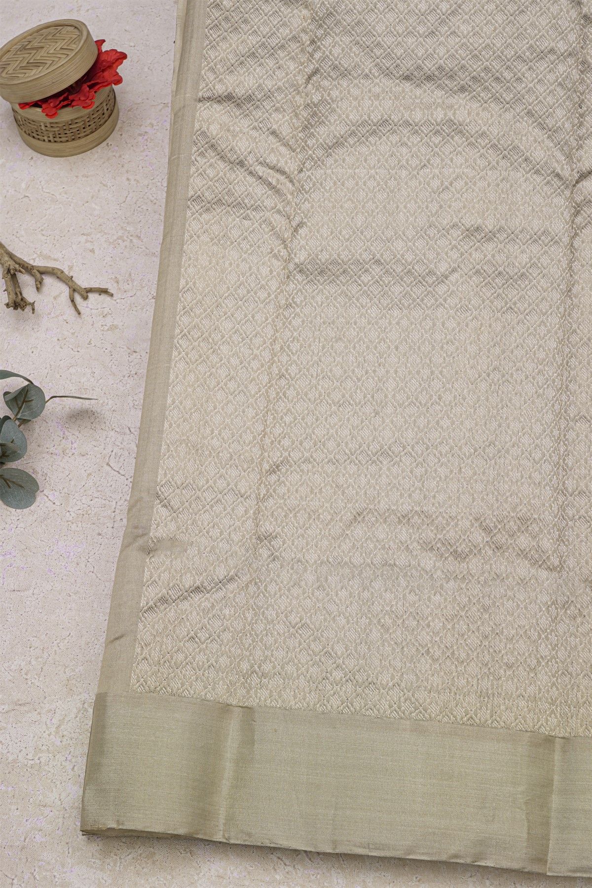 Chanderi Silk Beige Saree With Meenakari Buttis Body