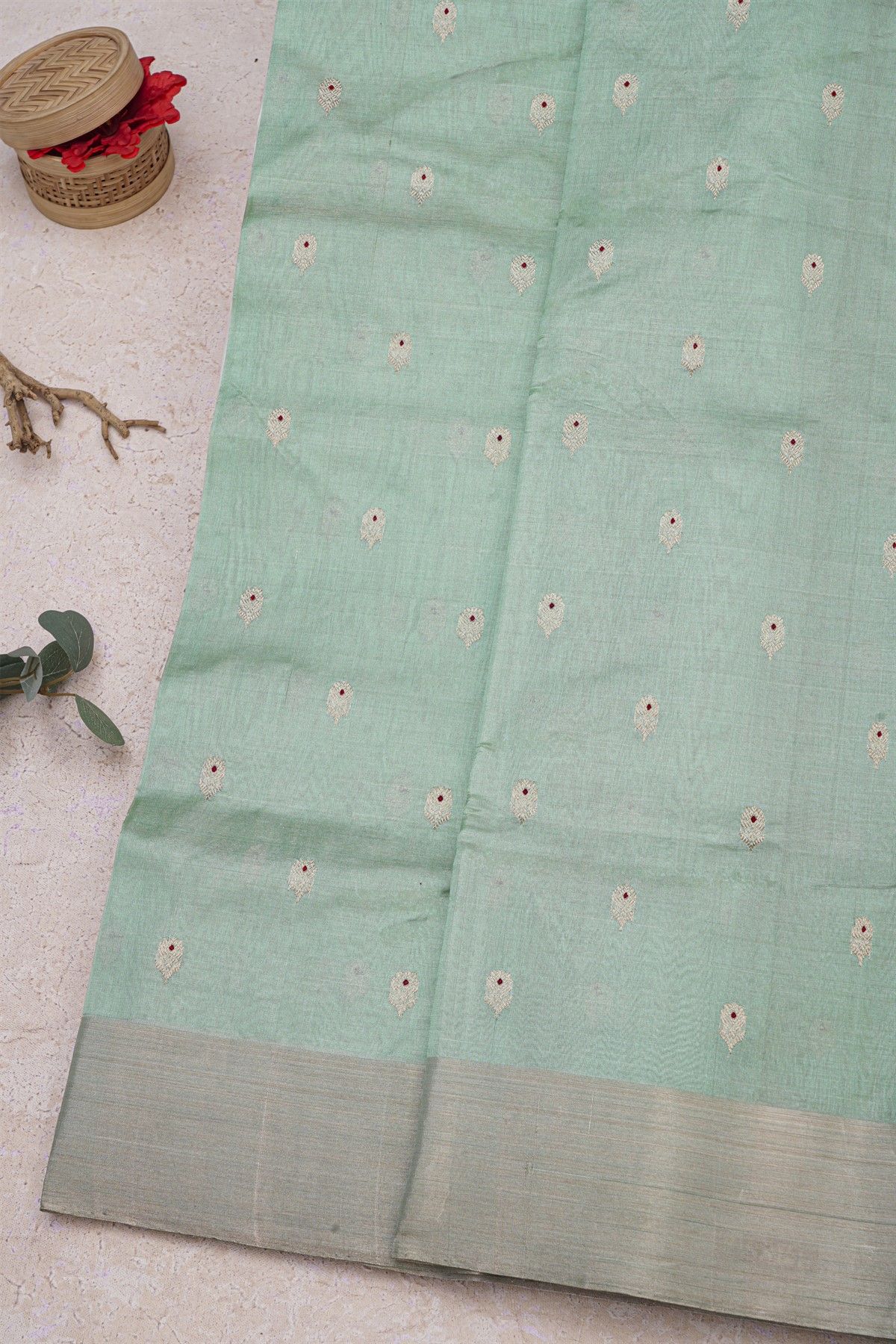 Chanderi Silk Ice Blue Saree With Meenakari Buttis Body