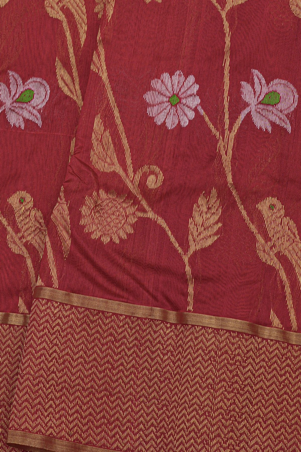 Chanderi Silk Maroon Saree With All Over Florals Jaal Body
