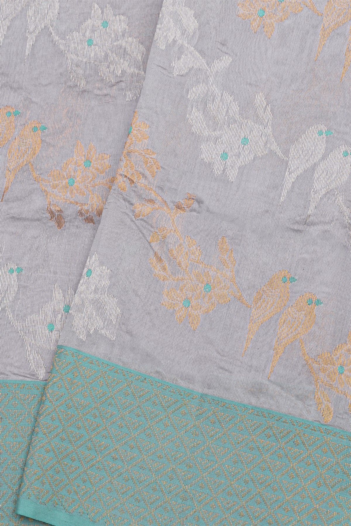 Chanderi Silk Lilac Saree With Florals And Birds In Zari Body
