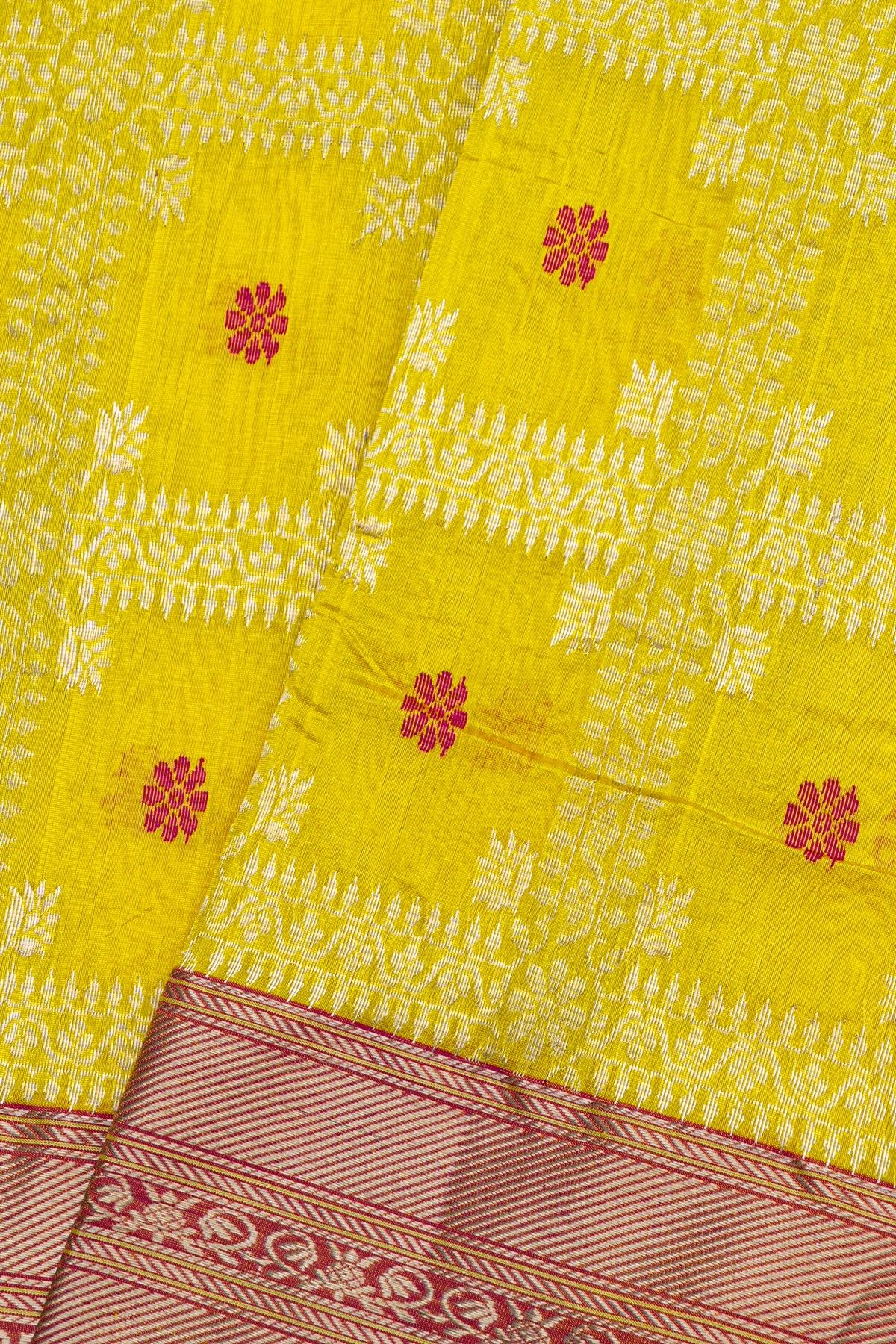 Chanderi Silk Mustard Yellow Saree With Floral And Butti Body