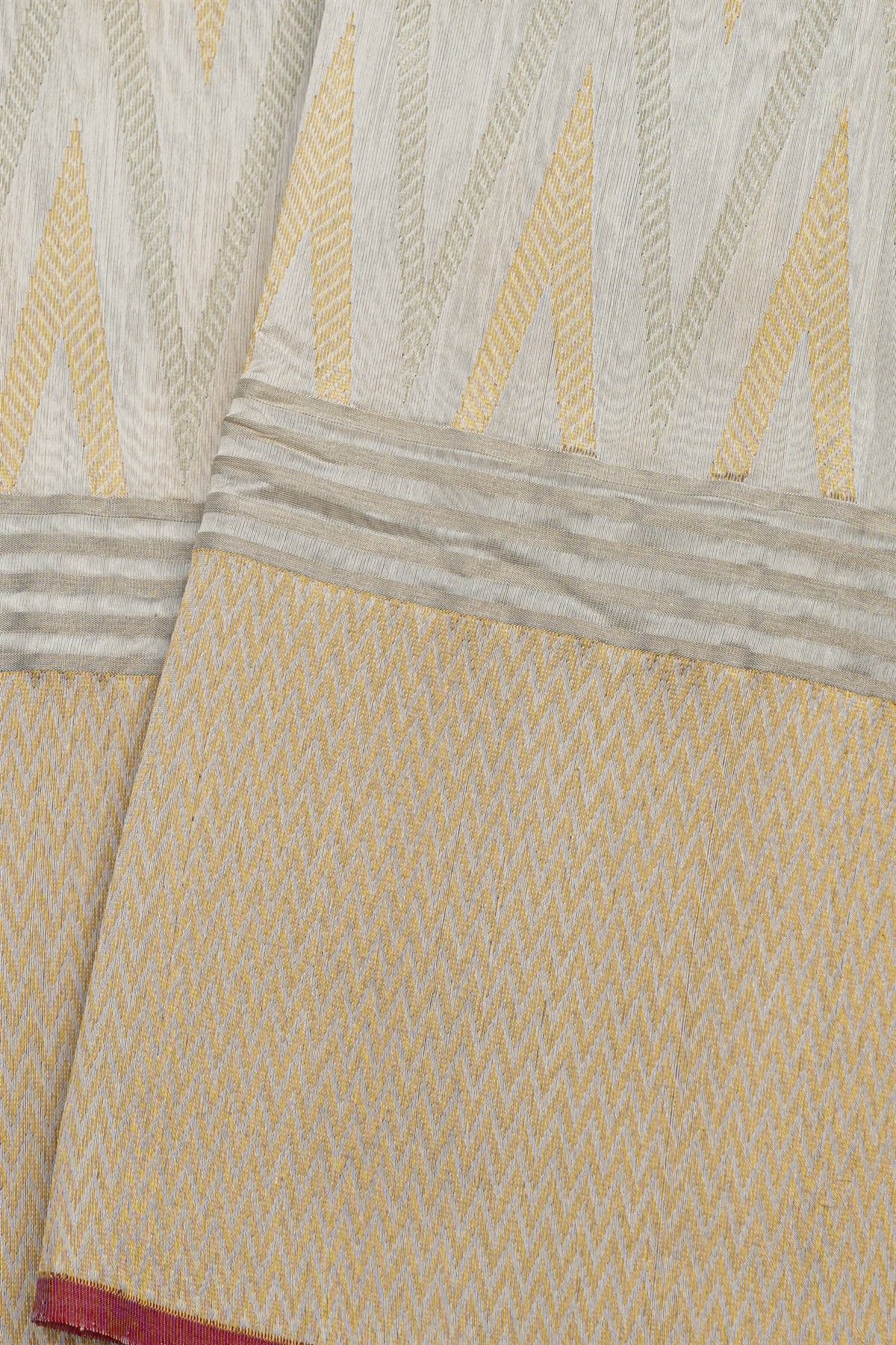 Chanderi Silk Off White Saree With Zig Zag Body