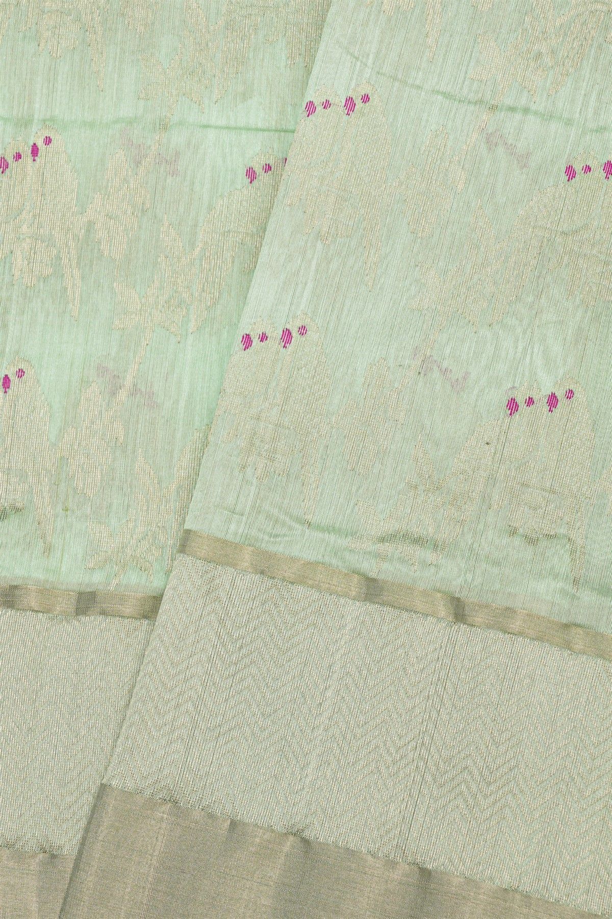 Chanderi Silk Sea Foam Green Saree With Florals Meenakari Body