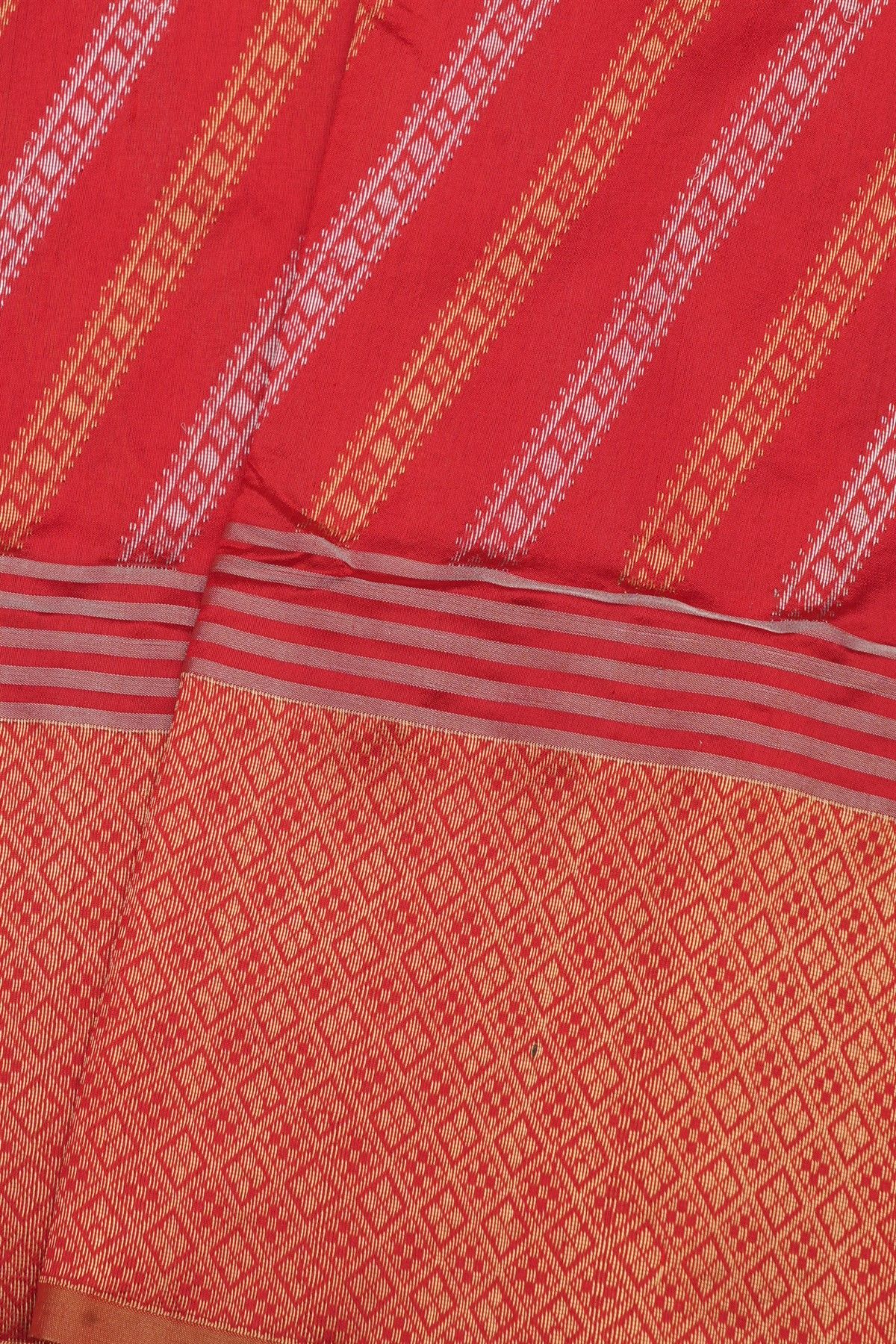 Chanderi Silk Red Saree With Diamonds Border