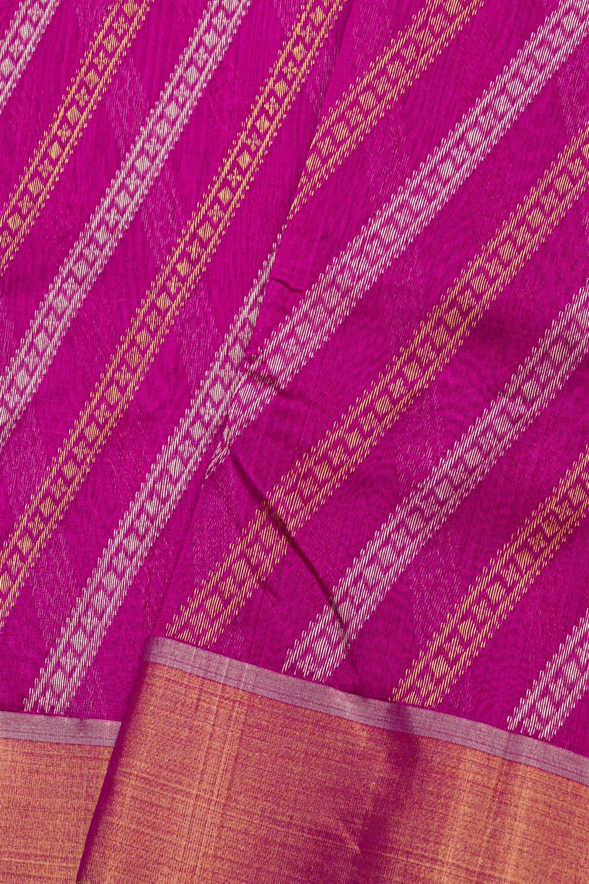 Chanderi Silk Rani Pink Saree With Buttis In Cross Lines Body
