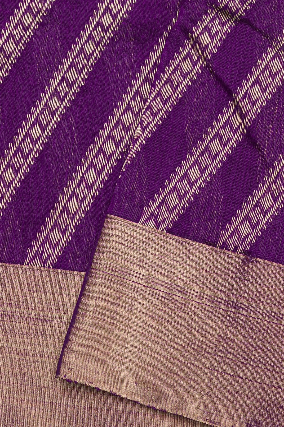 Chanderi Silk Purple Saree With Buttis In Cross Lines Body
