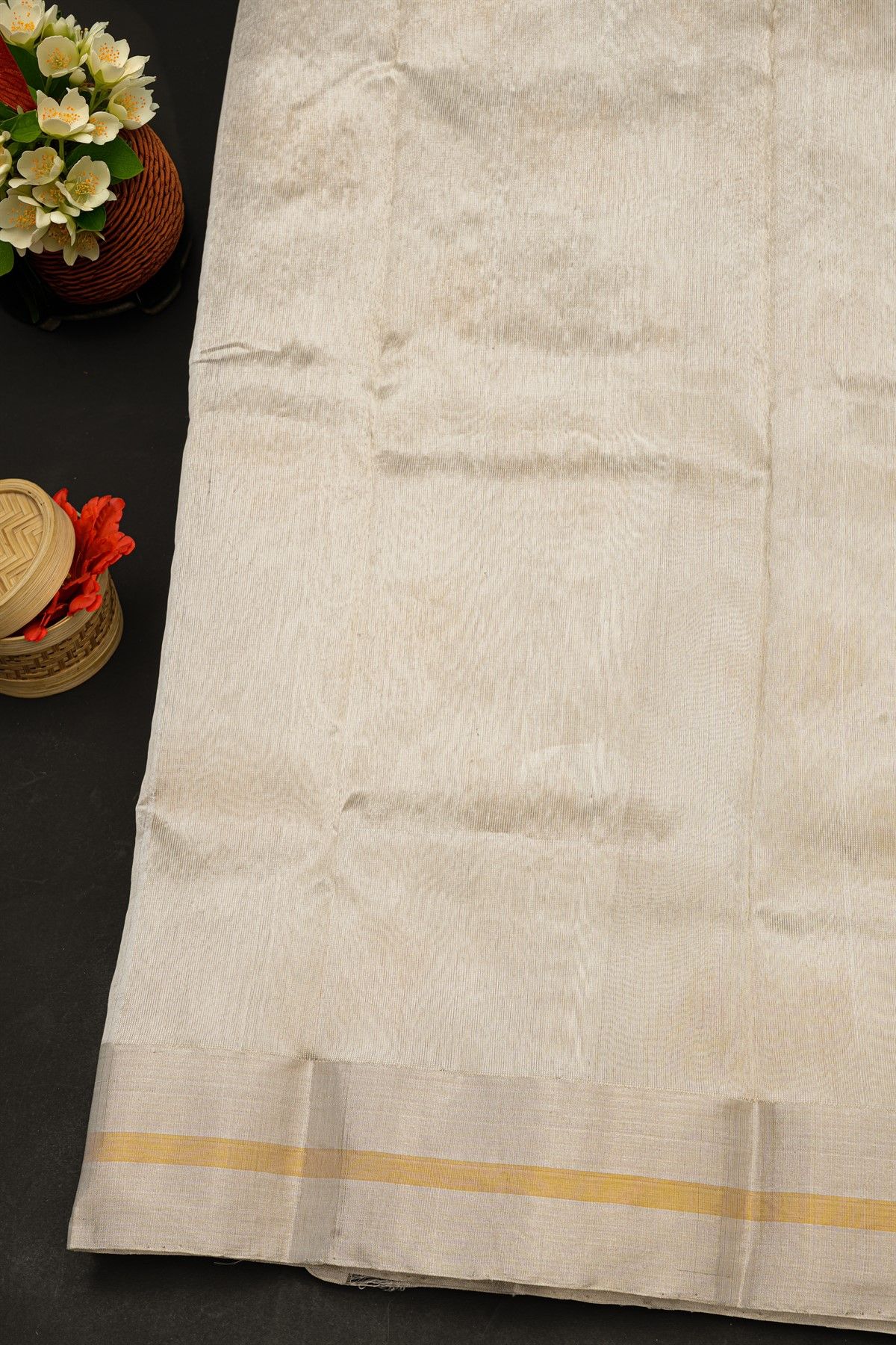 Chanderi Silk Off White Saree With Floral And Leaf Body