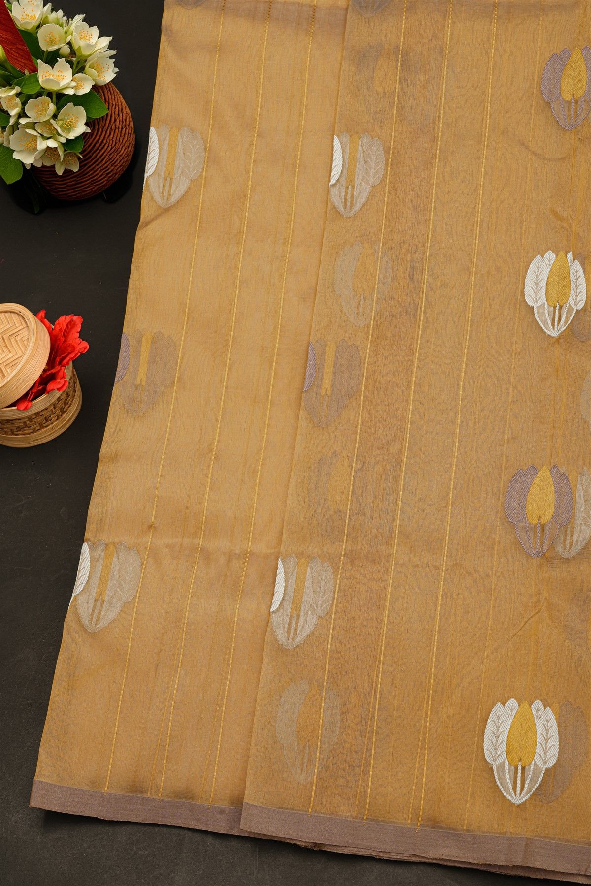Chanderi Silk Light Beige Saree With Floral And Butti Body