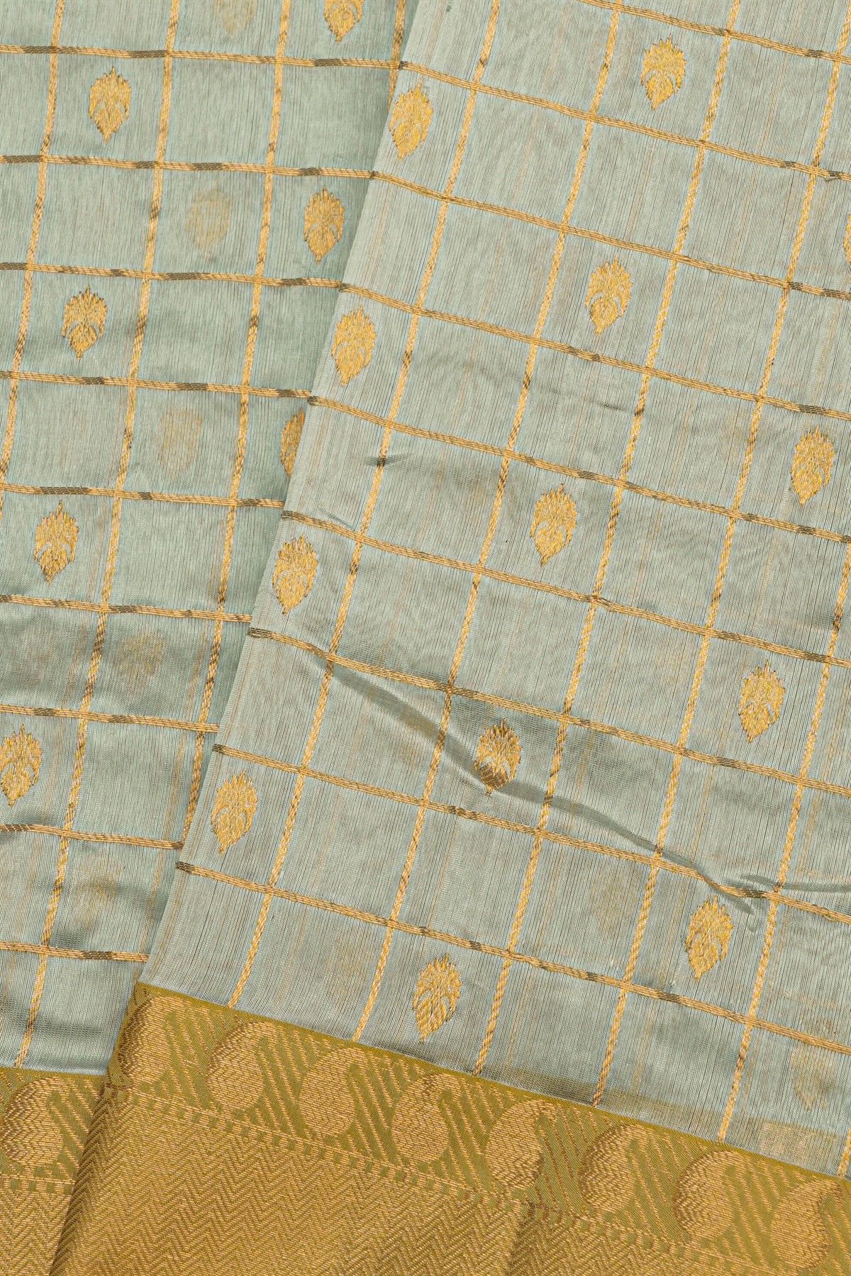 Chanderi Silk Dual Colour Saree With All Over Zari Checks And Floral Butti Body