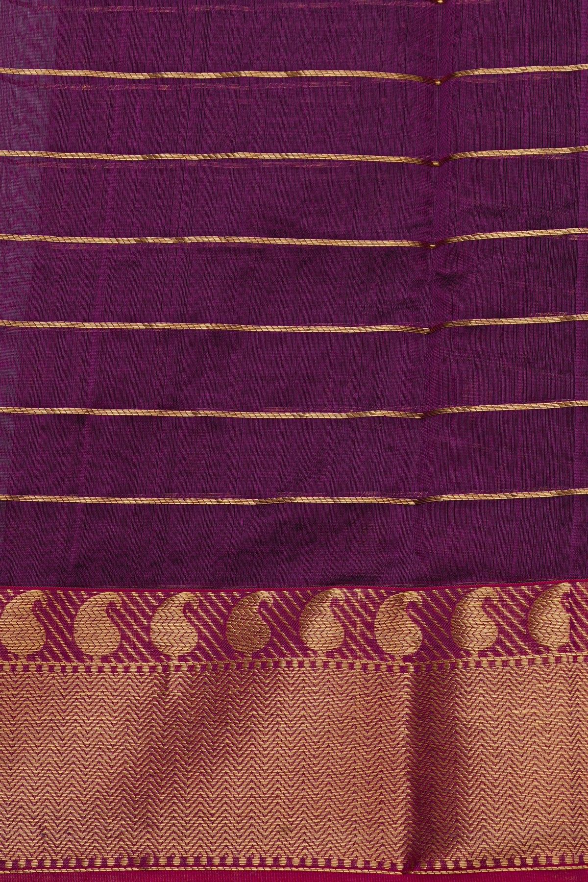 Chanderi Silk Purple Saree With Cross Lines Paisleys Border