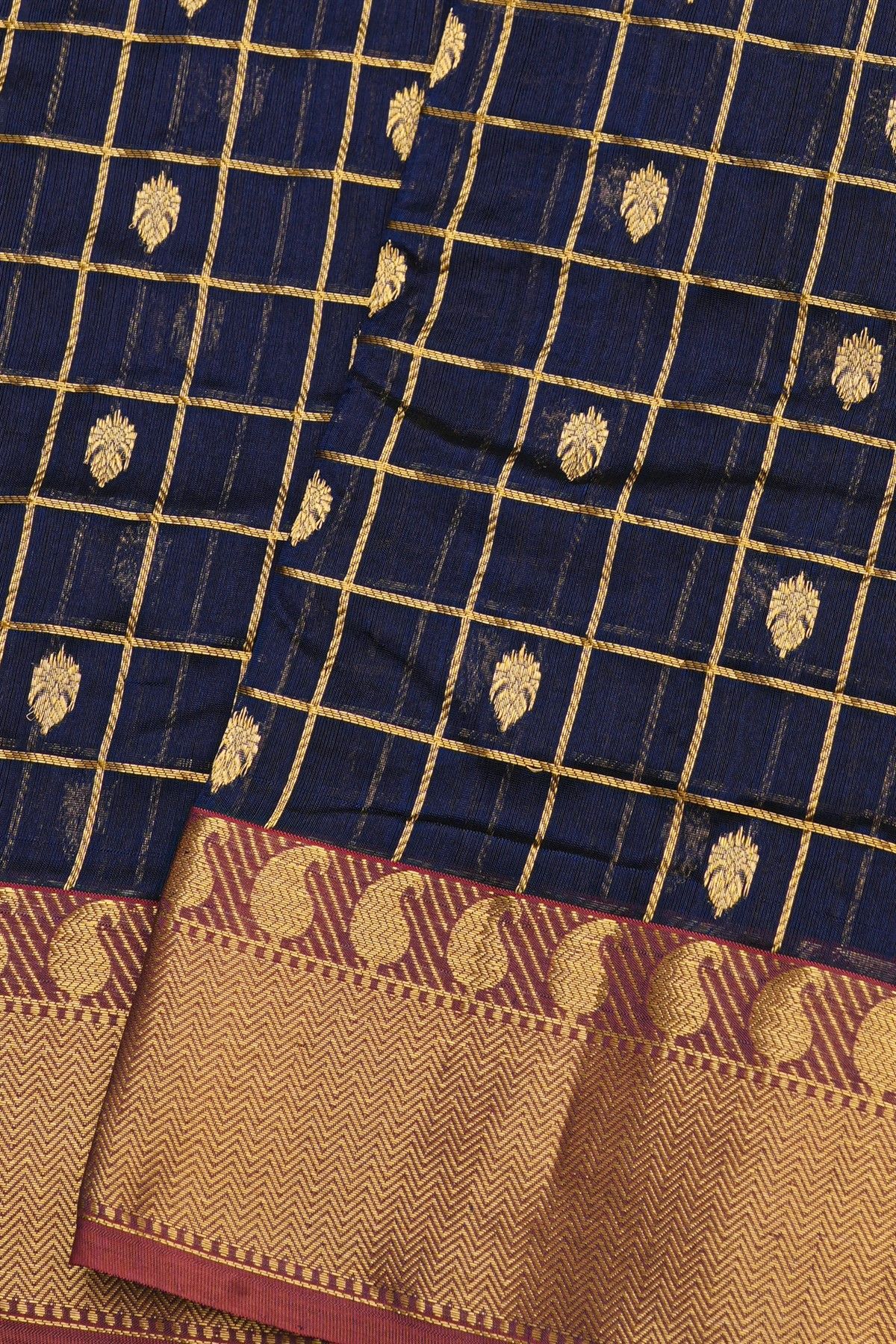Chanderi Silk Royal Blue Saree With Paisley And Zig-Zag Lines Border