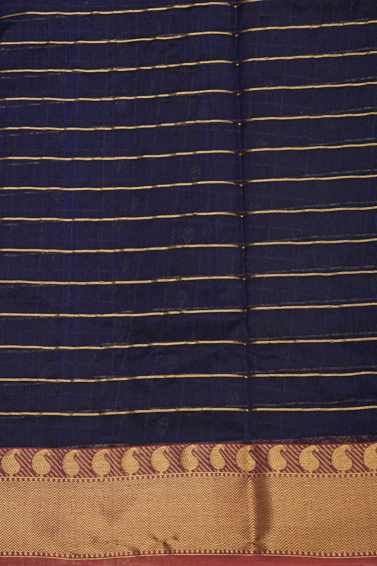 Chanderi Silk Royal Blue Saree With Paisley And Zig-Zag Lines Border
