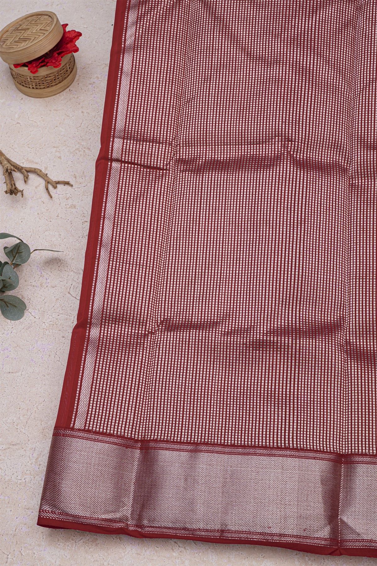 Chanderi Silk Maroon Saree With Bird Buttis Body