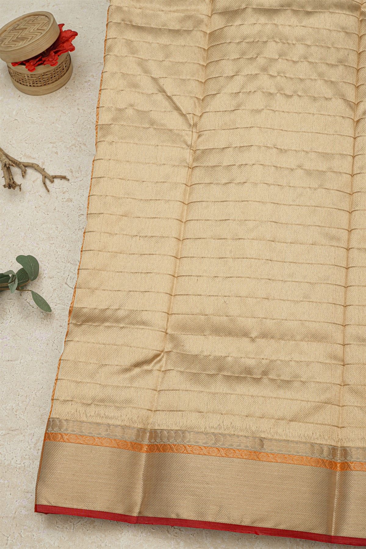 Chanderi Silk Cream Saree With Kaddi Border