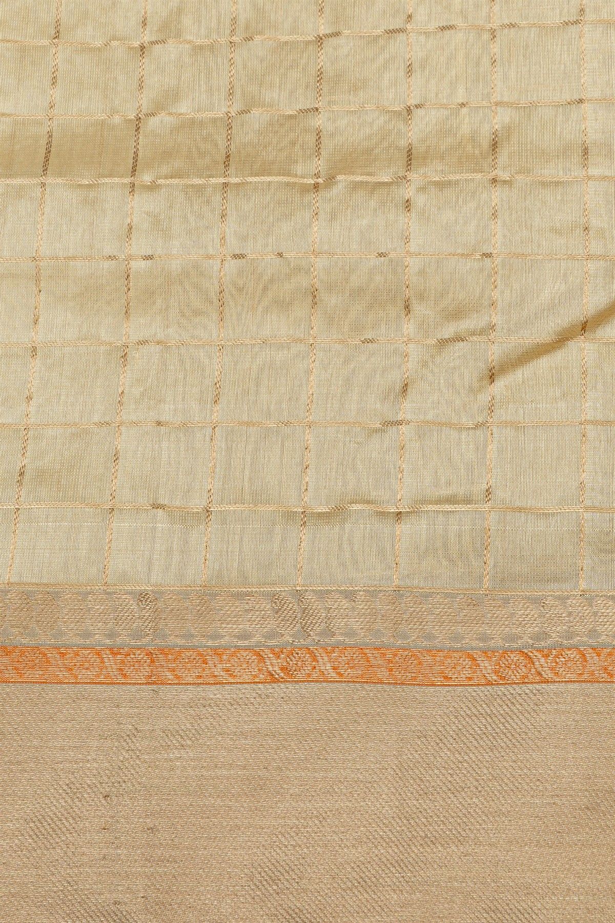 Chanderi Silk Cream Saree With Kaddi Border