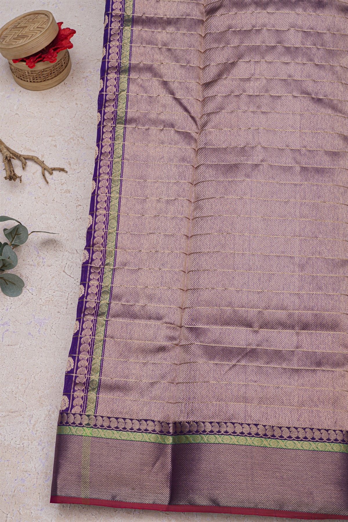 Chanderi Silk Navy Blue Saree With Cross Lines Border