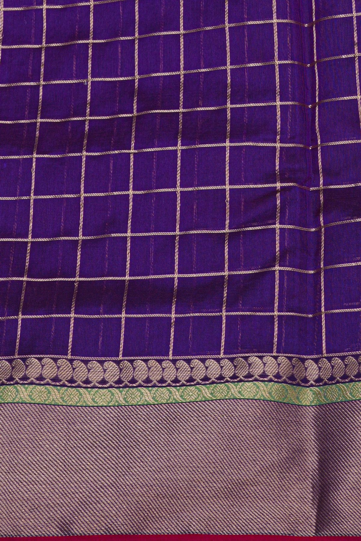 Chanderi Silk Navy Blue Saree With Cross Lines Border