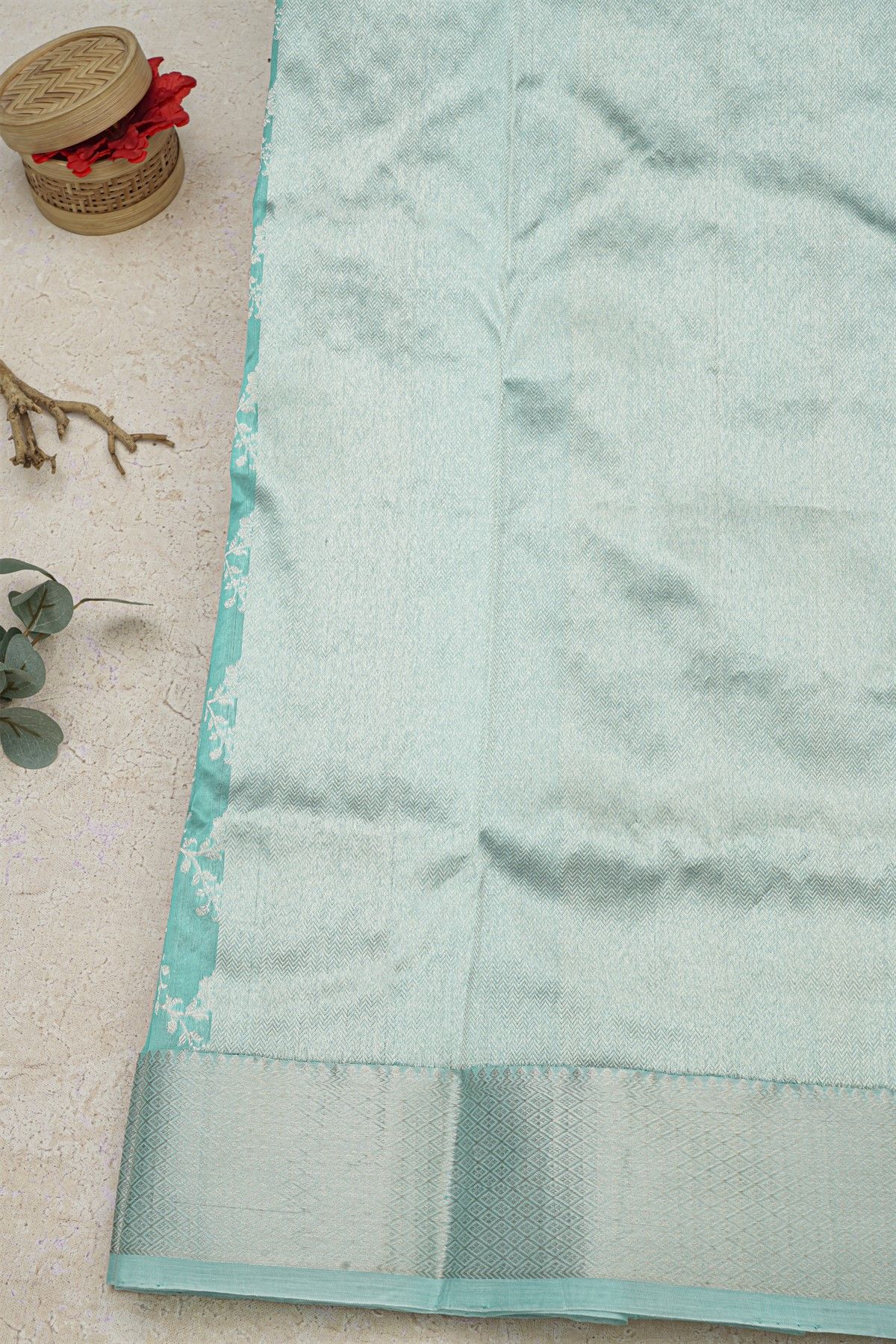 Chanderi Silk Light Blue Saree With Meenakari Buttis