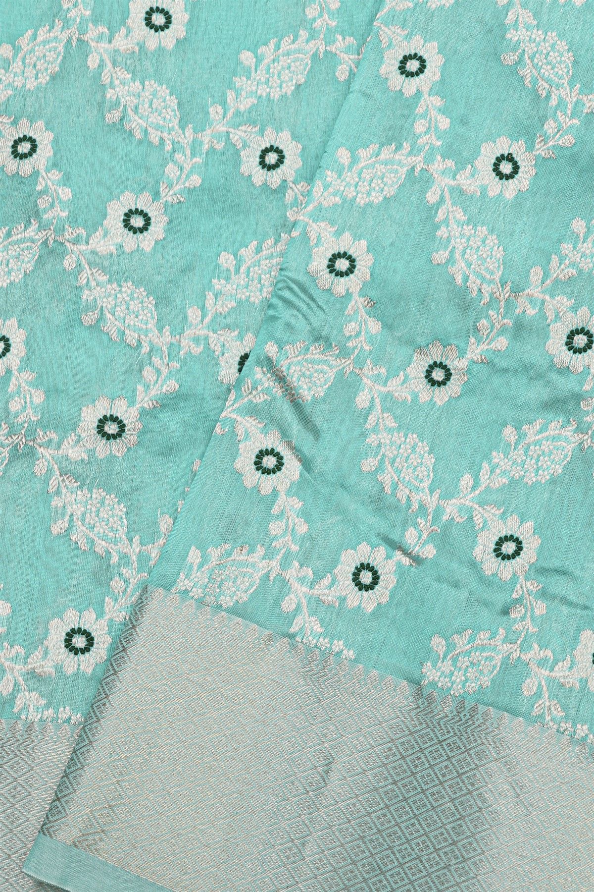 Chanderi Silk Light Blue Saree With Meenakari Buttis