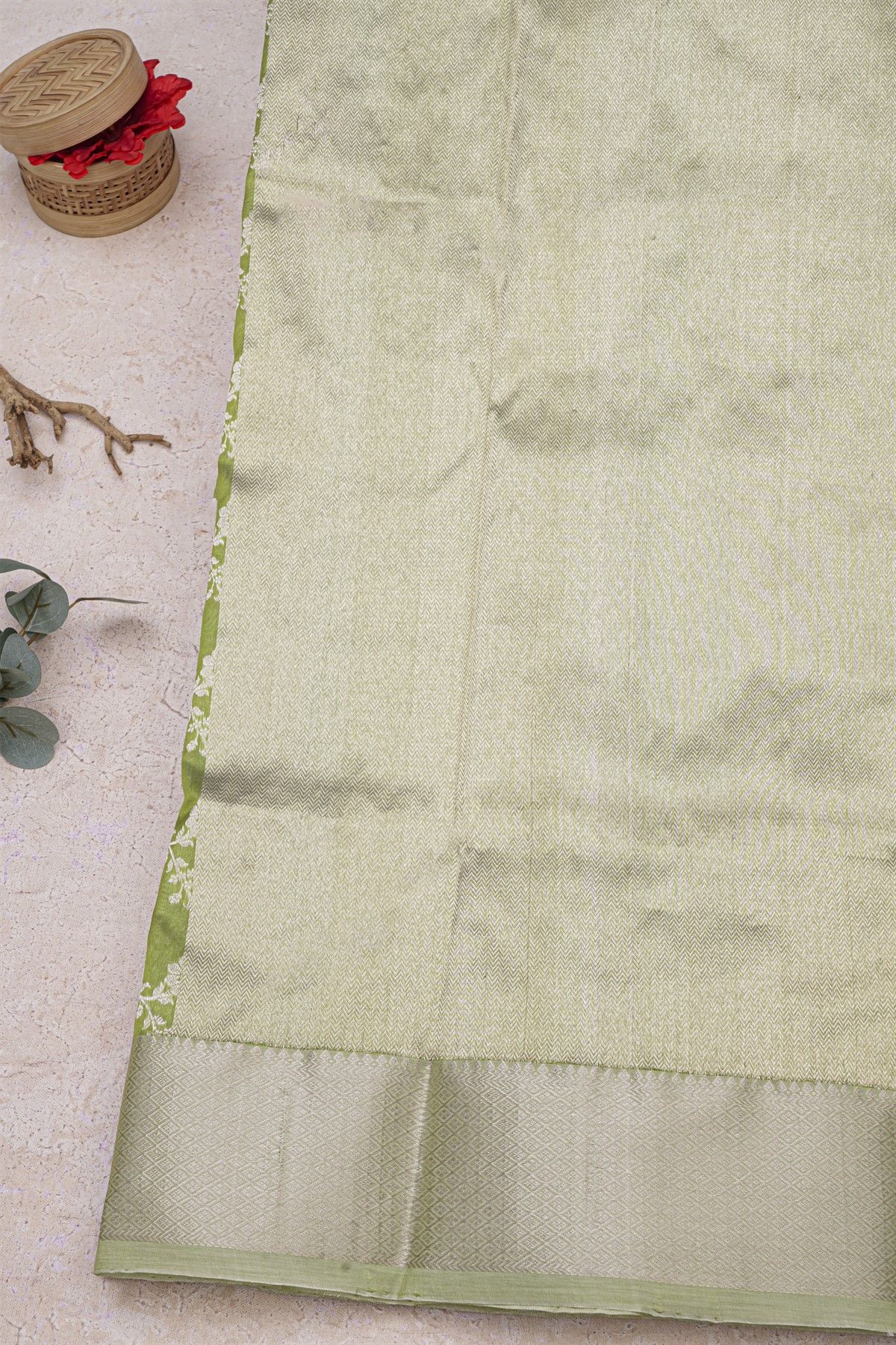 Chanderi Silk Green Saree With Diamonds Border