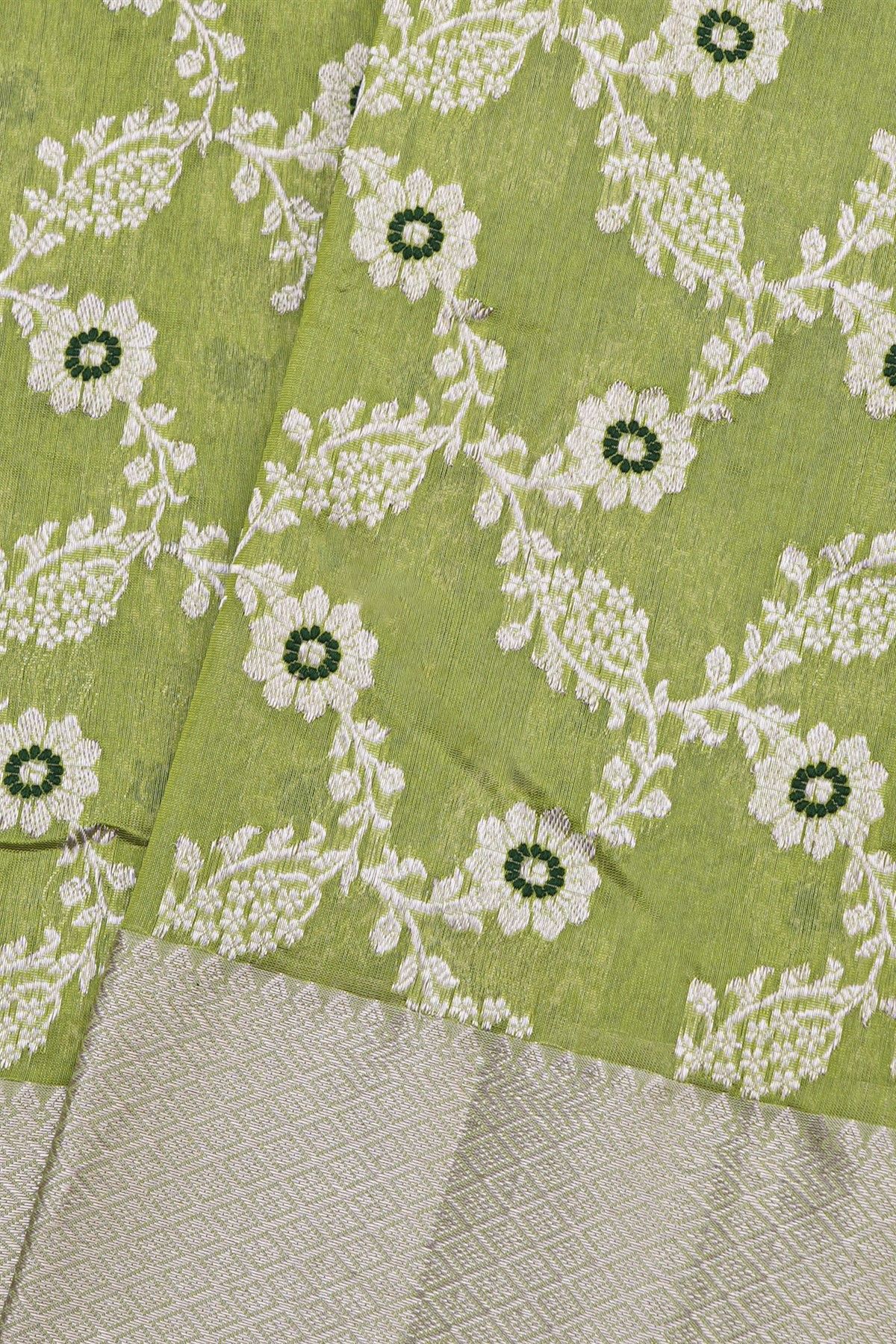 Chanderi Silk Green Saree With Diamonds Border