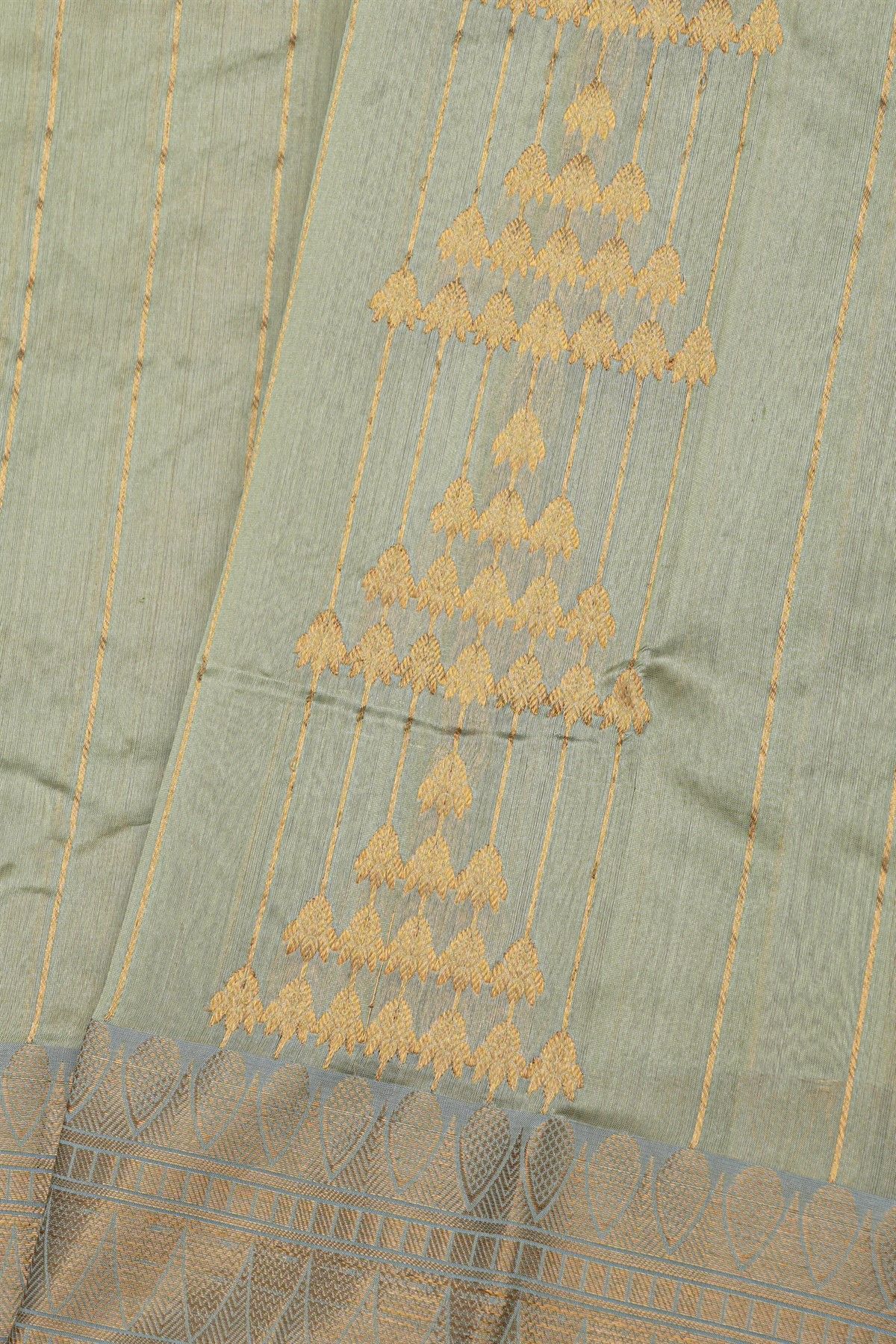 Chanderi Silk Mint Green Saree With Zig-Zag Lines And Florals Border