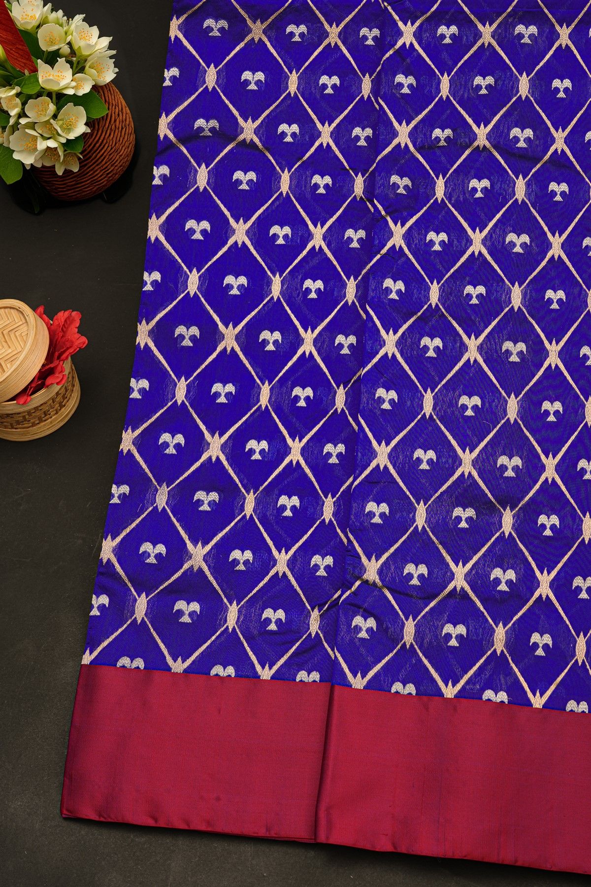 Chanderi Silk Royal Blue Saree With Floral Buttis Body