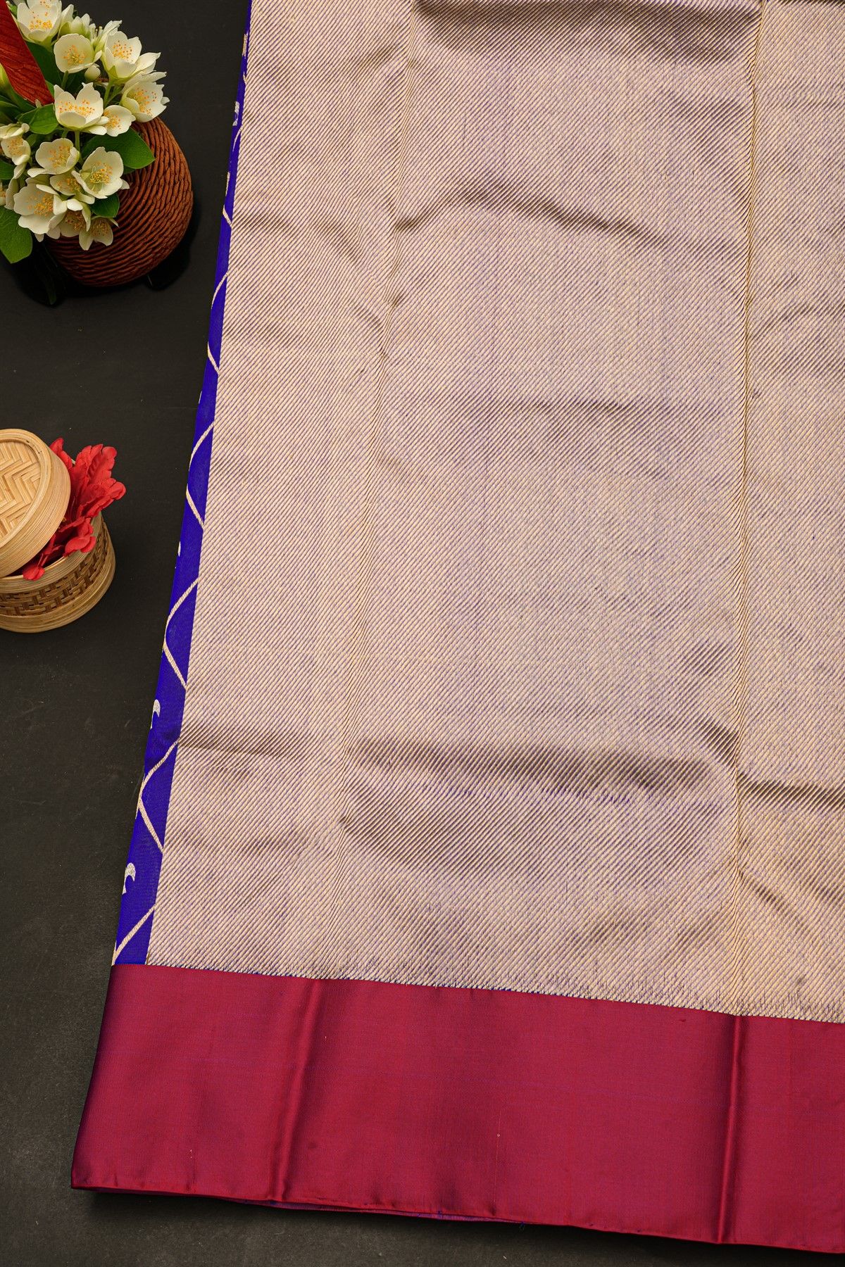 Chanderi Silk Royal Blue Saree With Floral Buttis Body