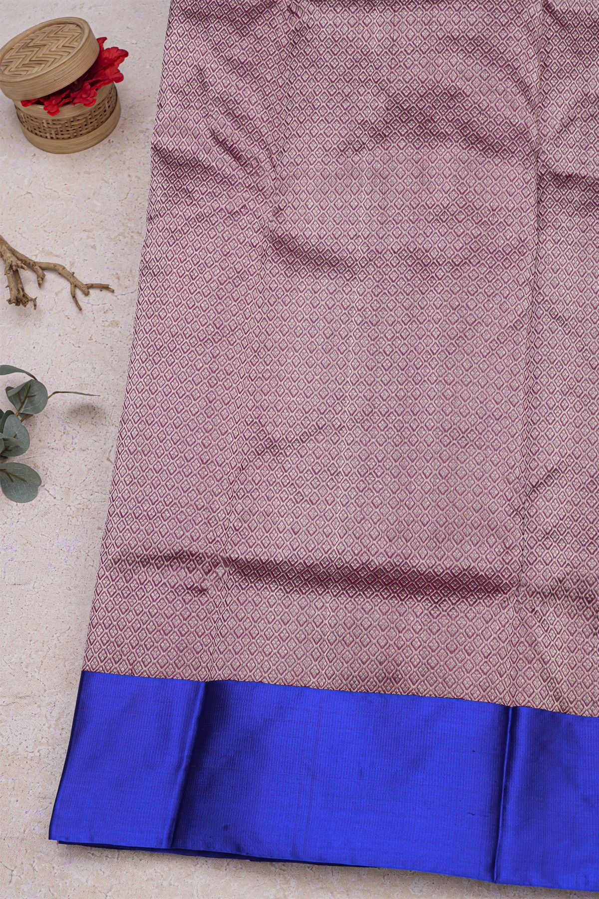 Chanderi Silk Magenta Saree With Florals In Cross Checks Body