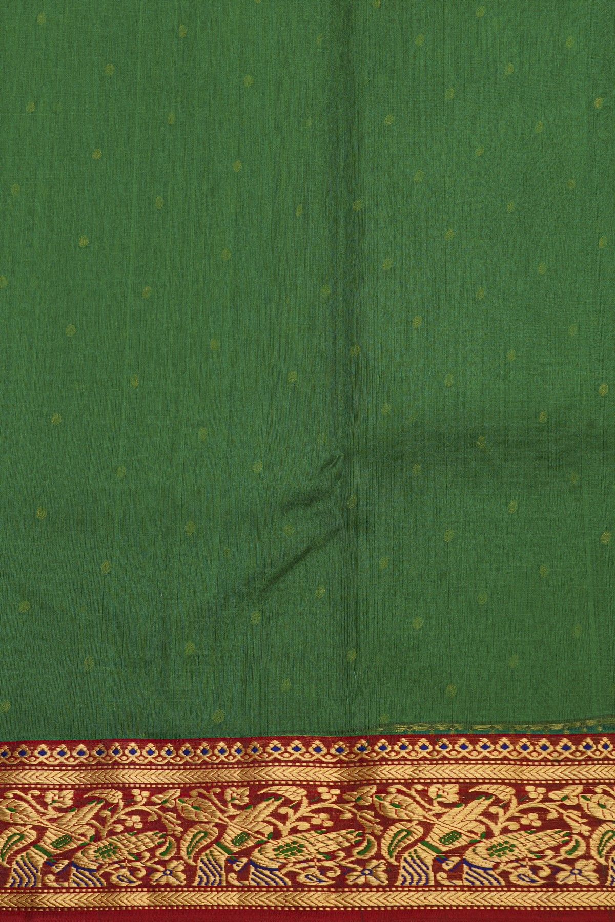 Chanderi Silk Bottle Green Saree With Floral And Leaf Jaal Border
