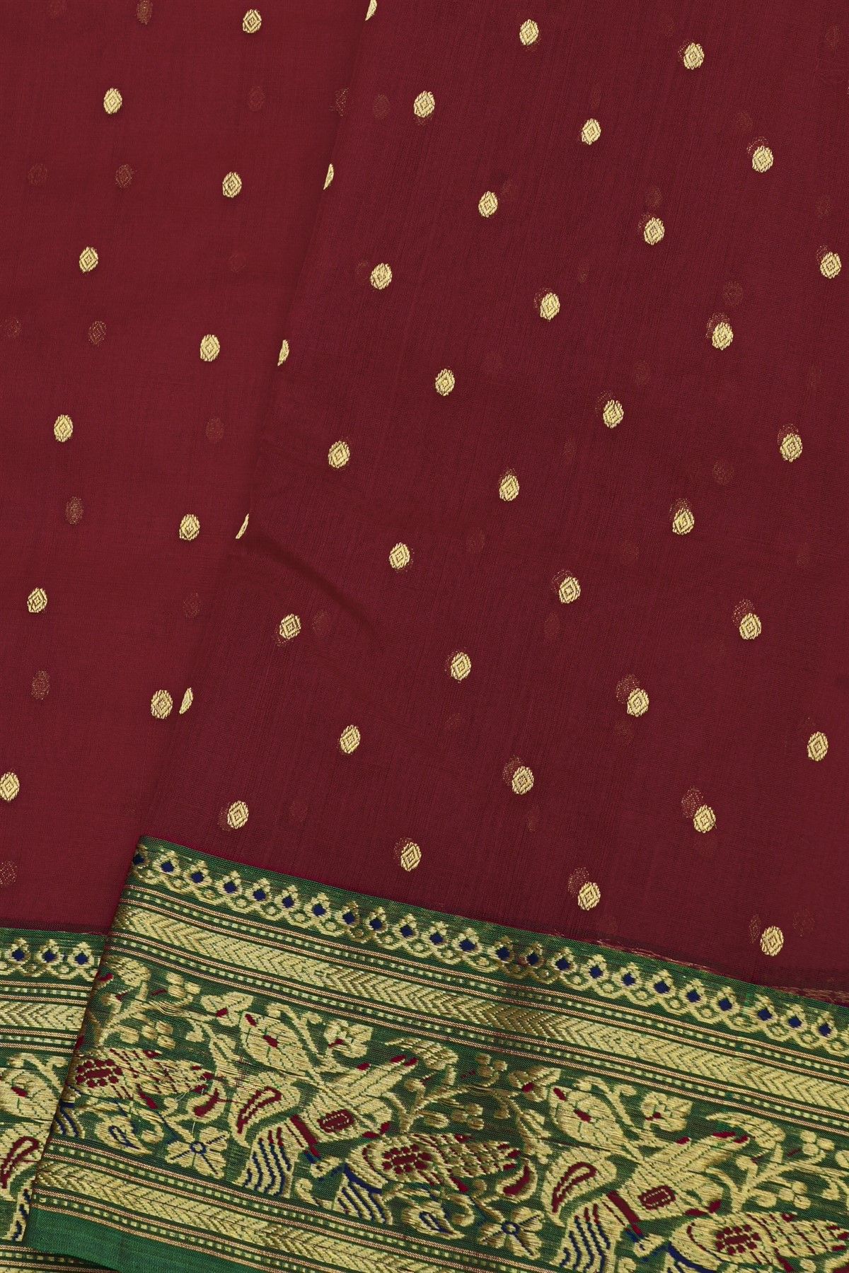 Chanderi Silk Maroon Saree With Florals And Leaves Jaal Border
