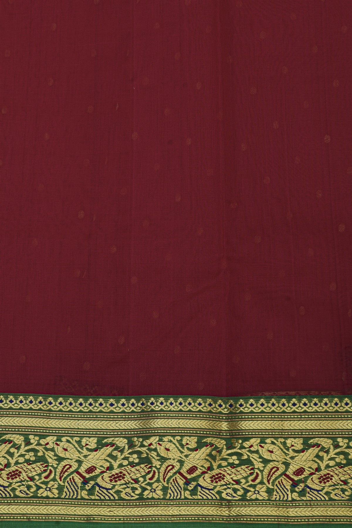 Chanderi Silk Maroon Saree With Florals And Leaves Jaal Border