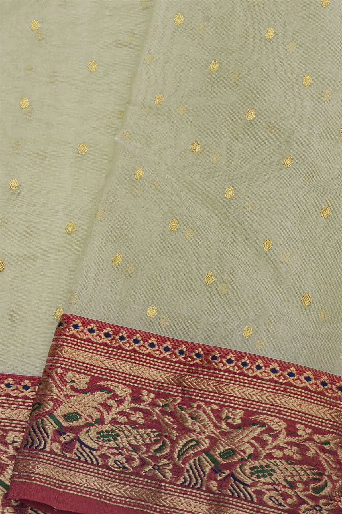 Chanderi Silk Pista Green Saree With Florals And Leaves Jaal Border
