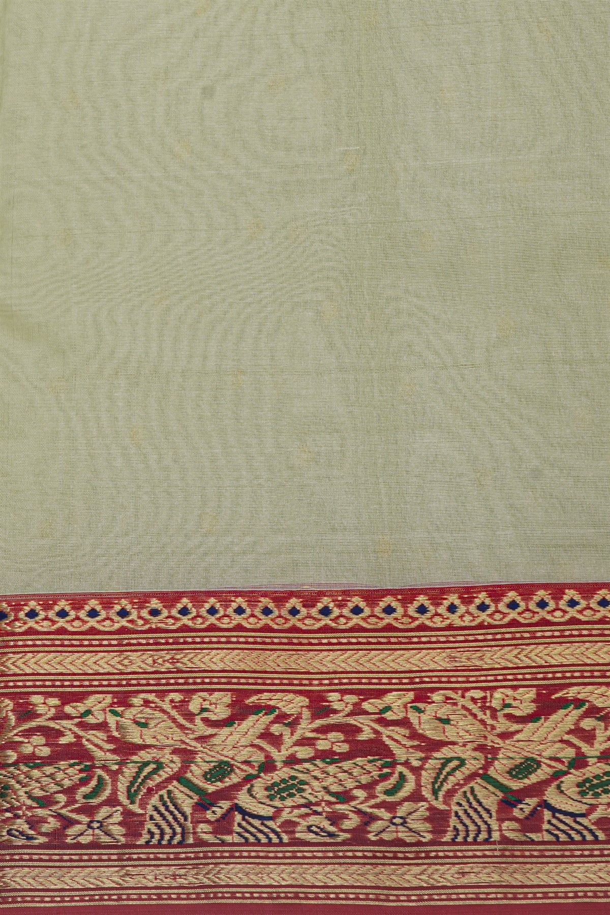 Chanderi Silk Pista Green Saree With Florals And Leaves Jaal Border