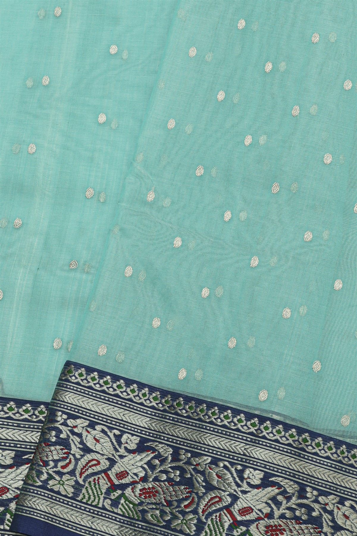 Chanderi Silk Ice Blue Saree With Florals And Leaves Jaal Border