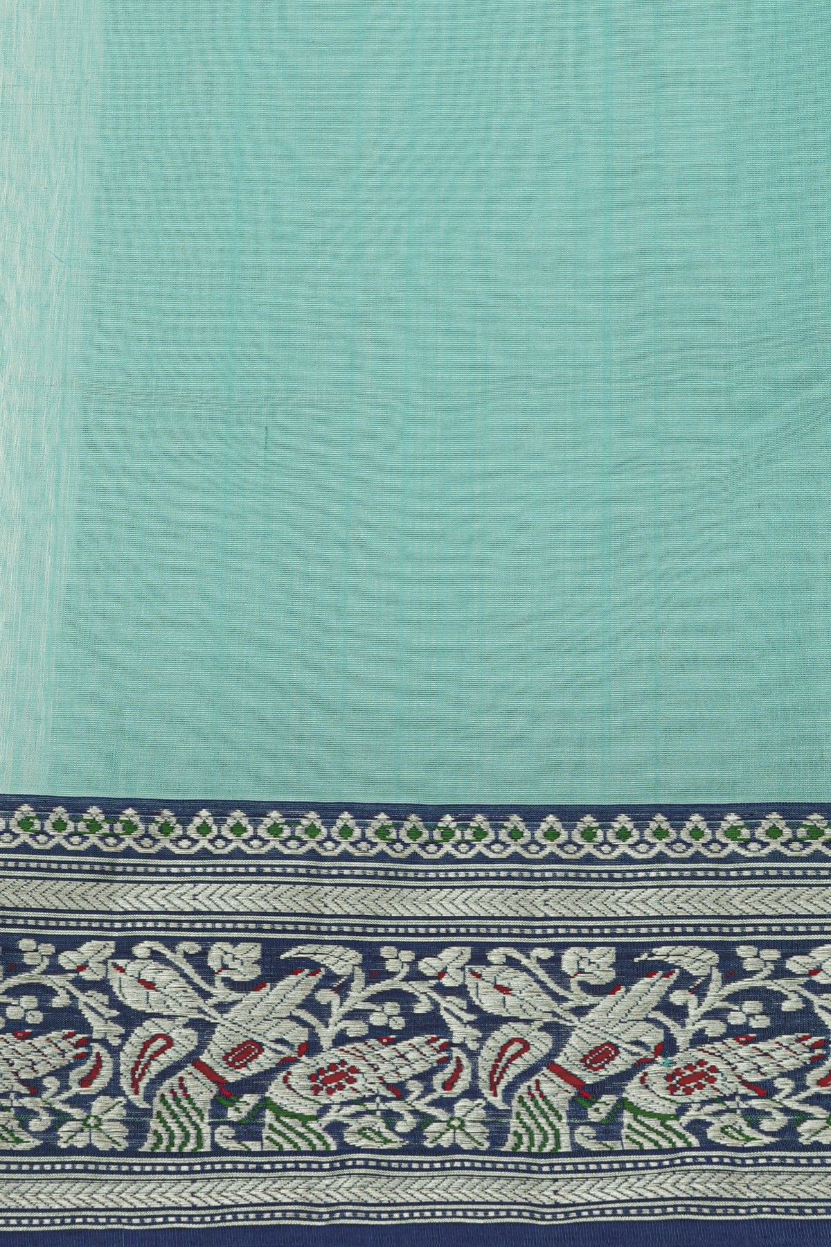 Chanderi Silk Ice Blue Saree With Florals And Leaves Jaal Border