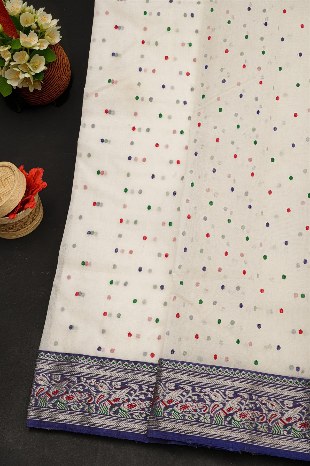 Chanderi Silk Off White Saree With Floral And Buttis Body