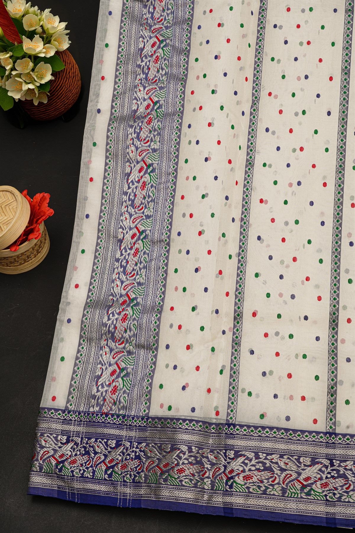 Chanderi Silk Off White Saree With Floral And Buttis Body