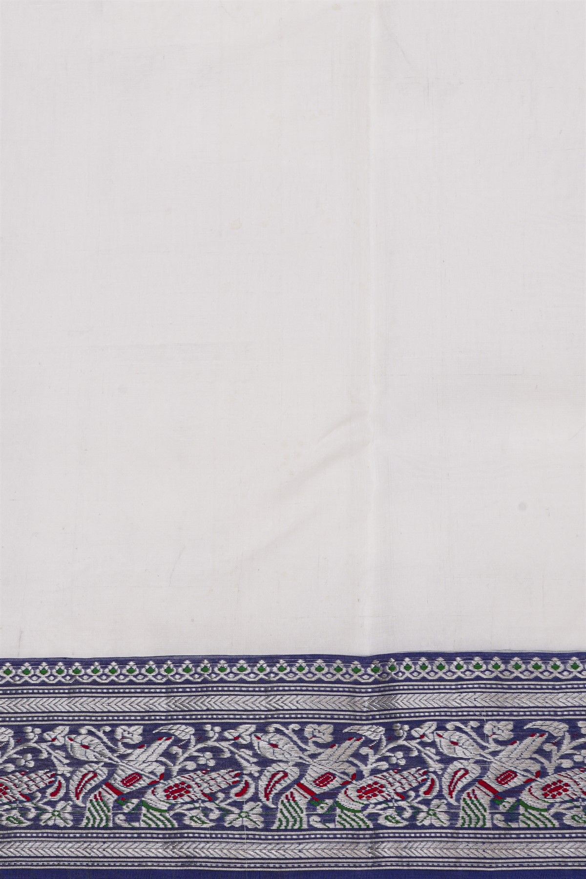 Chanderi Silk White Saree With Florals And Leaves Jaal Border