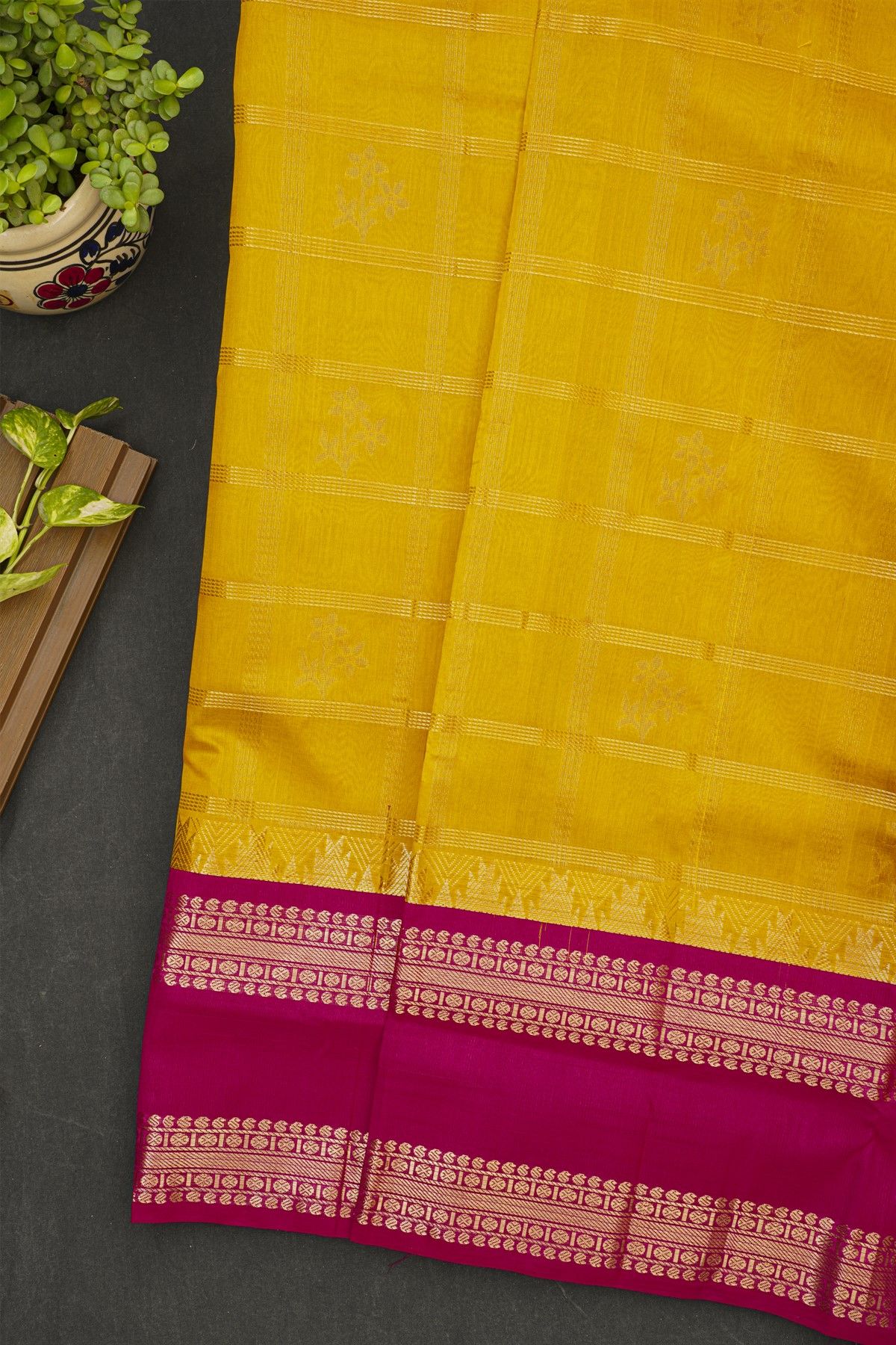 Kuppadam Sico Golden Yellow Saree With Gap Motifs Border