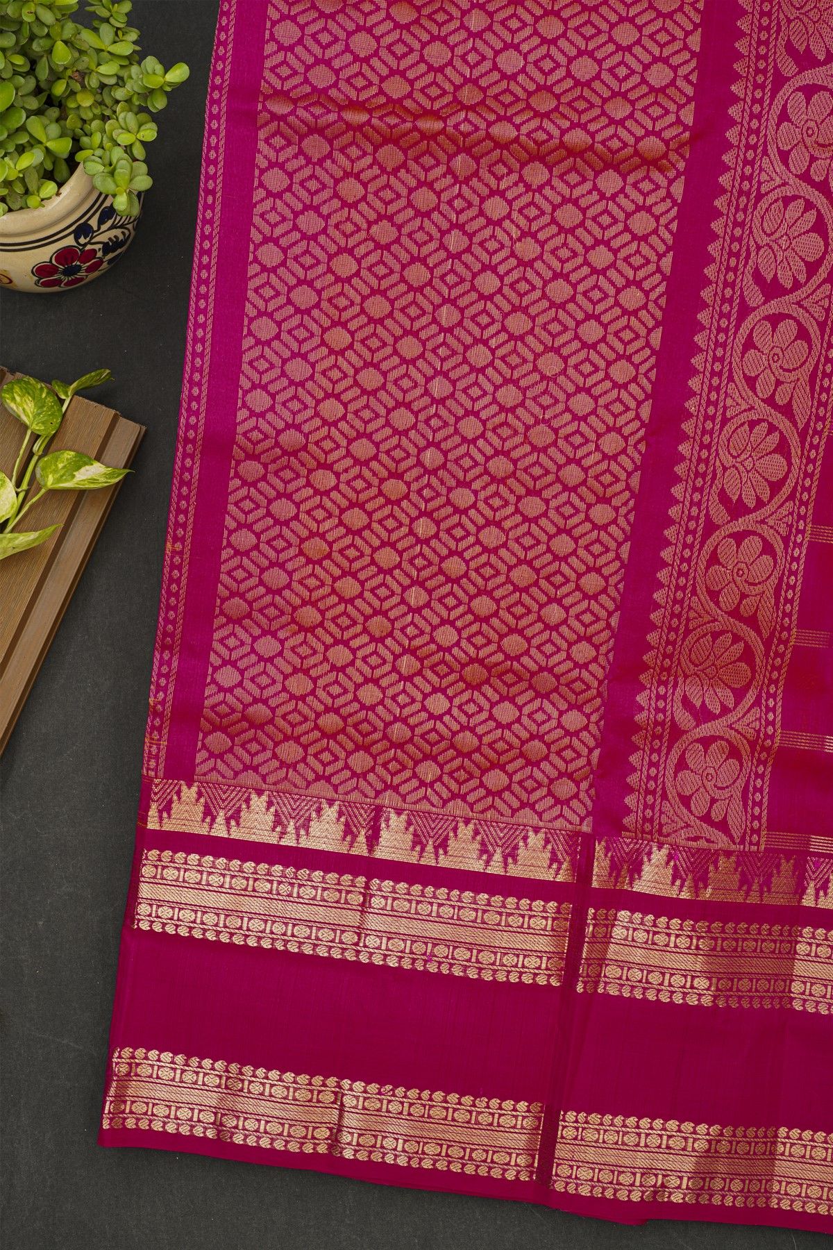 Kuppadam Sico Golden Yellow Saree With Gap Motifs Border