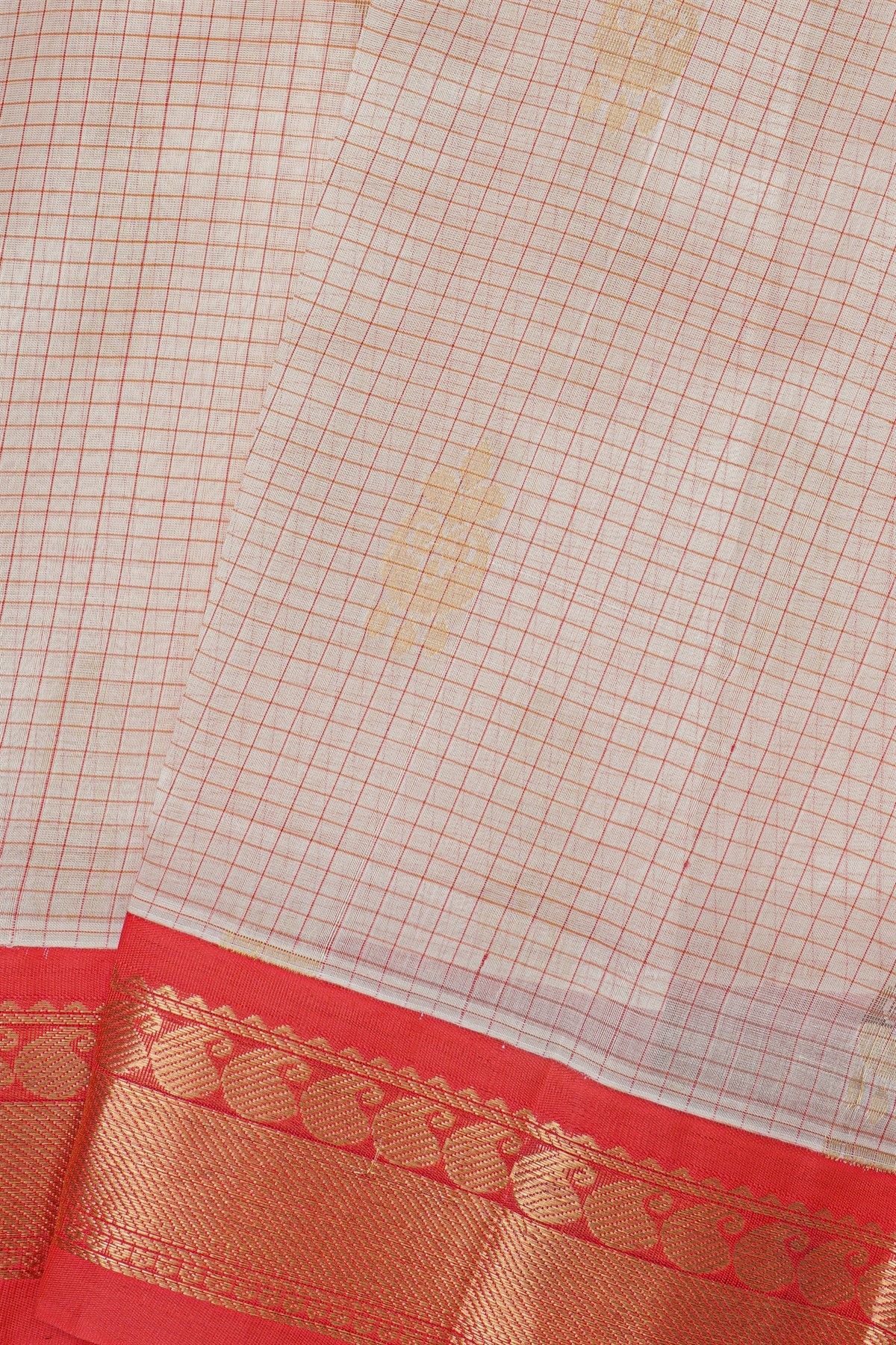 Kuppadam Sico Off White Saree With Cross Lines Paisley Border